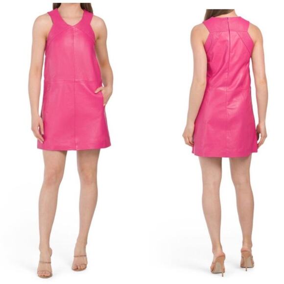 Bod and Christensen hot pink leather fuchsia shift dress size‎ 4 NEW barbie - Picture 1 of 9
